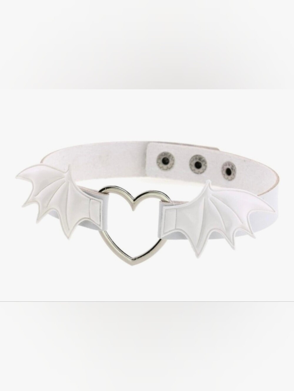White Heart Bat Wings Choker Necklace